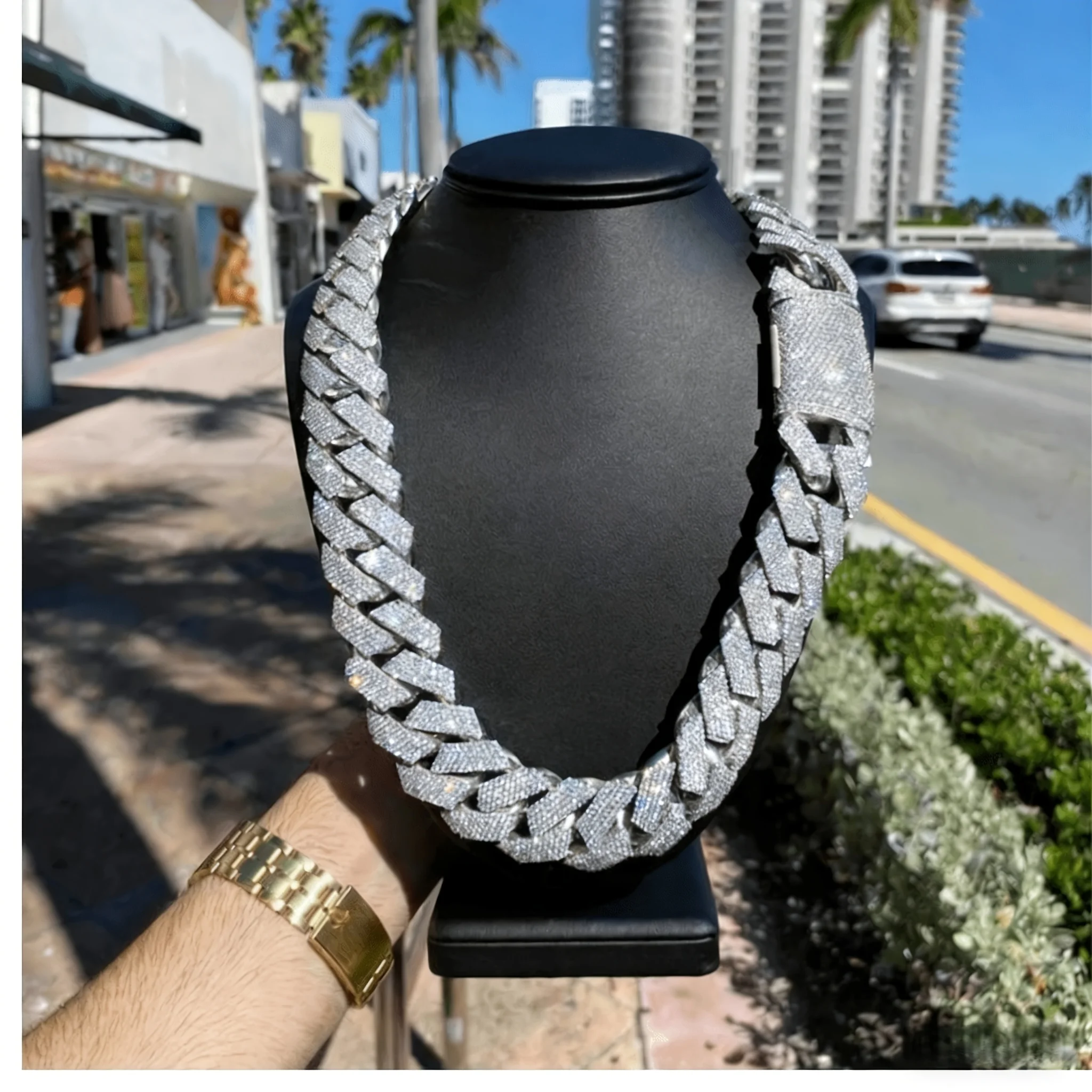 15mm Hip Hop Cubic Zircon CZ Iced Out Bubbles Cuban Link Chain Necklace For Men's Jewelry Birthday Gift