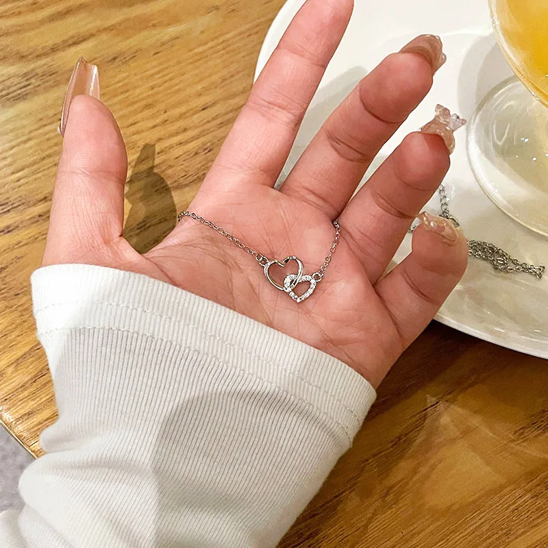 New Fashion Simple Silver Color Love Heart Pendant Necklace Charm Chain Collares Necklace for Women Party Jewelry Daily Wear - Image 2