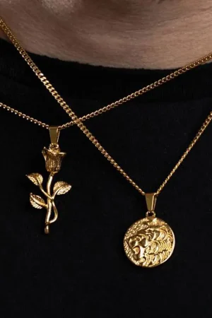 Travel Compass Necklace Streetwear Men Judah Lion Stainless Steel North Star Pendant Long Chain Floral Charm Flower Jewelry