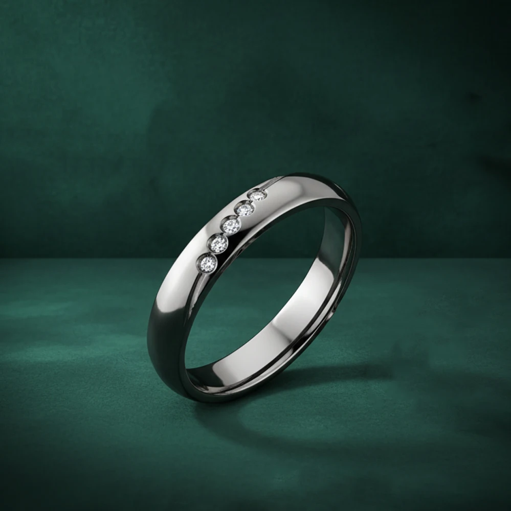 Elegant 4mm Tantalum Couple Rings With Zircon Inlay Fashion Wedding Engagement Bands Jewelry For Women Punk Accessories