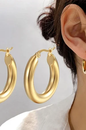 Classic Fashion Smooth Round Hoop Earrings For Women Stainless Steel 5mm Thick Ear Buckle Huggie Earrings Circle Vintage Jewelry