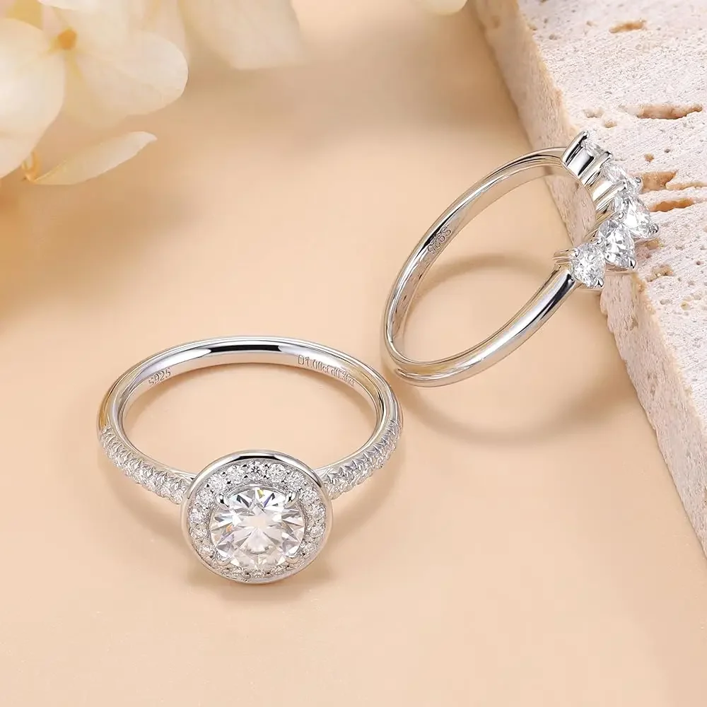 M-JAJA 1ct Moissanite Engagement Ring for Women S925 Sterling Silver Eternity Diamond Wedding Band 18K Gold Plated Fine Jewelry - Image 3