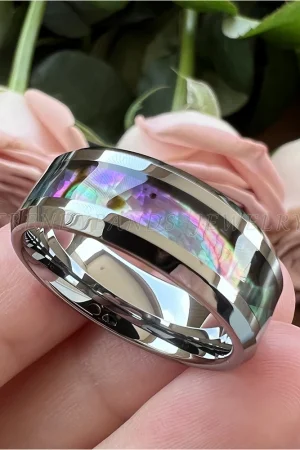 6/8mm Tungsten Carbide Ring for Men Women Wedding Band Abalone Shell Inlay Polished Shiny Domed Comfort Fit