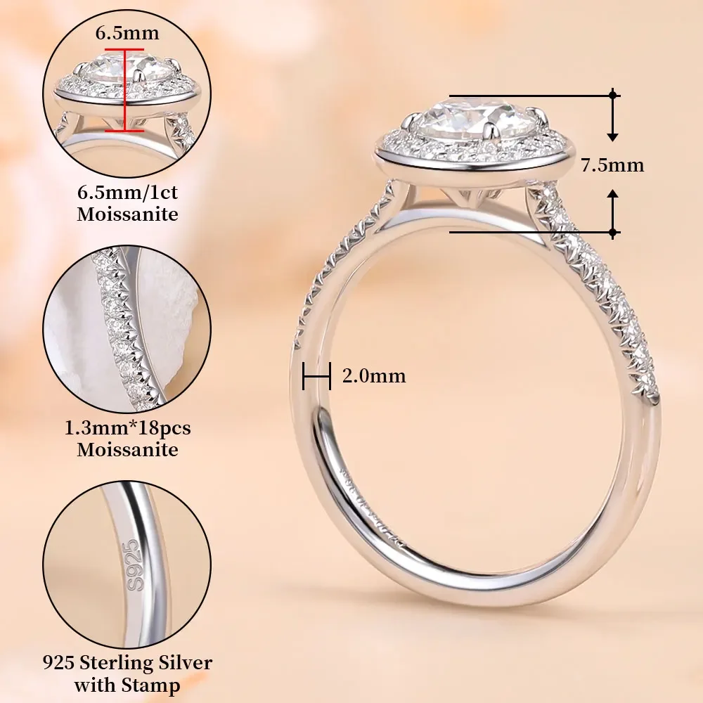 M-JAJA 1ct Moissanite Engagement Ring for Women S925 Sterling Silver Eternity Diamond Wedding Band 18K Gold Plated Fine Jewelry - Image 5