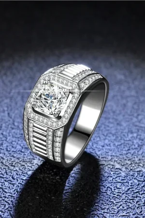 High - End Platinum PT950 White Gold Ring for Men, 1 Carat VVS D Color Moissanite, GRA - Certified, Ideal for Weddings
