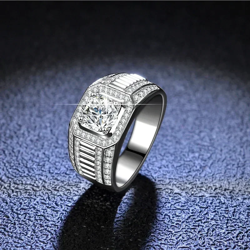 High - End Platinum PT950 White Gold Ring for Men, 1 Carat VVS D Color Moissanite, GRA - Certified, Ideal for Weddings
