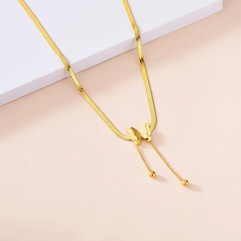 Vintage Butterfly Necklace Women Golden Stainless Steel Blade Snake Chains Aesthetic Charms Choker Women jewelry Gift To Mujer - Image 3