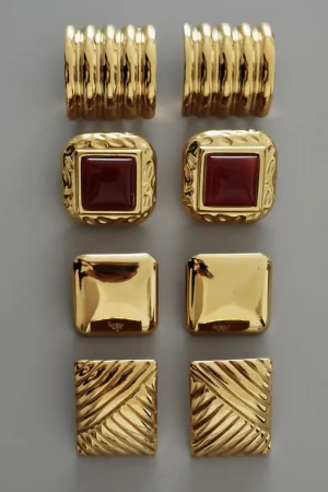 Uworld Vintage Minimalist Stainless Steel Elegant Stud Earrings for Women Waterproof 18k Gold Color Texture Metal Distinctive