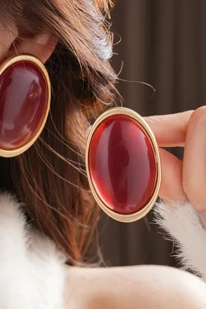 Vintage Red Resin Women's Earrings Stud Earrings Luxury large Geometric Oval earrings Party Wedding Ear Jewelry Wholesale