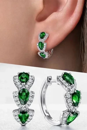 2026 Luxury Trendy Green Cubic Zirconia Hoop Earrings Wedding Party Elegant Accessories for Women Anniversary Gift New Jewelry